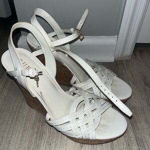 Guess White Woven Wedge Sandals